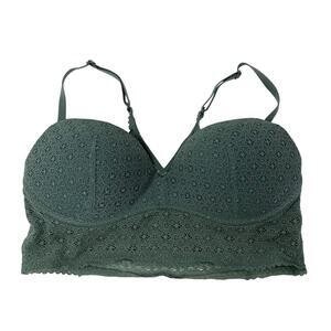 Victorias Secret Padded No Wire Bralette Womens Size 34C Green Lace